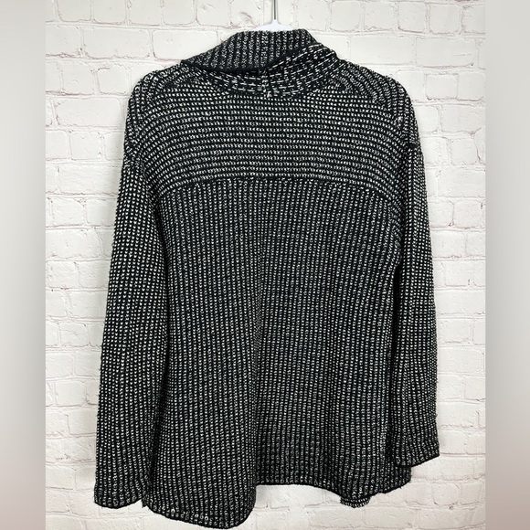 J. Jill WOOL Blend black white Open WIDE SHAWL COLLAR Cardigan sweater sz M GUC - Picture 3 of 5